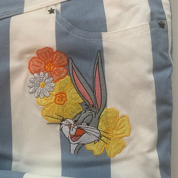 Unique Vintage X Looney Tunes Collaboration Stripped Denim 2X Blue & White #0066 - Picture 1 of 7